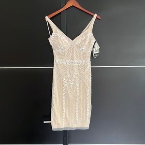 Beaded cream MARINA midi dress Size 2